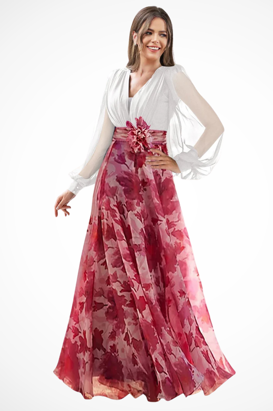Alba Muse Floral V-Neck Balloon Sleeve Maxi Dress