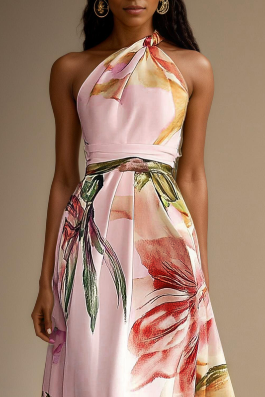 Alba Muse Floral Satin One-Shoulder Maxi Dress Wedding Guest