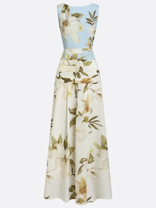 Alba Muse Floral Boat Neck Sleeveless Maxi Dress Wedding Guest