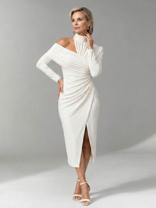 Viano | One Shoulder Draped Midi Dress