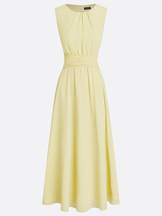 Alba Muse Sleeveless Ruched A-Line Chiffon Maxi Dress Wedding Guest