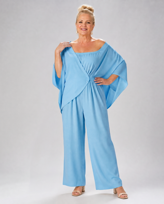 Vemrina | Draped Off Shoulder Top And Wide Leg Pants Set