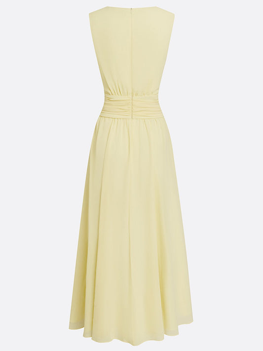 Alba Muse Sleeveless Ruched A-Line Chiffon Maxi Dress Wedding Guest