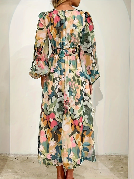 Alba Muse Floral Print Long Sleeve Midi Dress