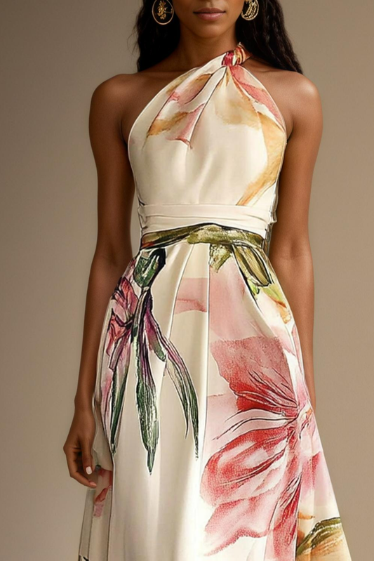 Alba Muse Floral Satin One-Shoulder Maxi Dress Wedding Guest