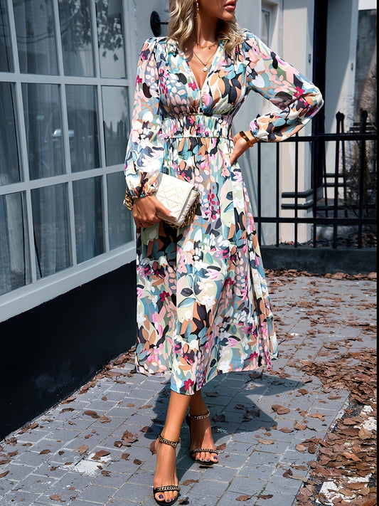 Alba Muse Floral Print Long Sleeve Midi Dress
