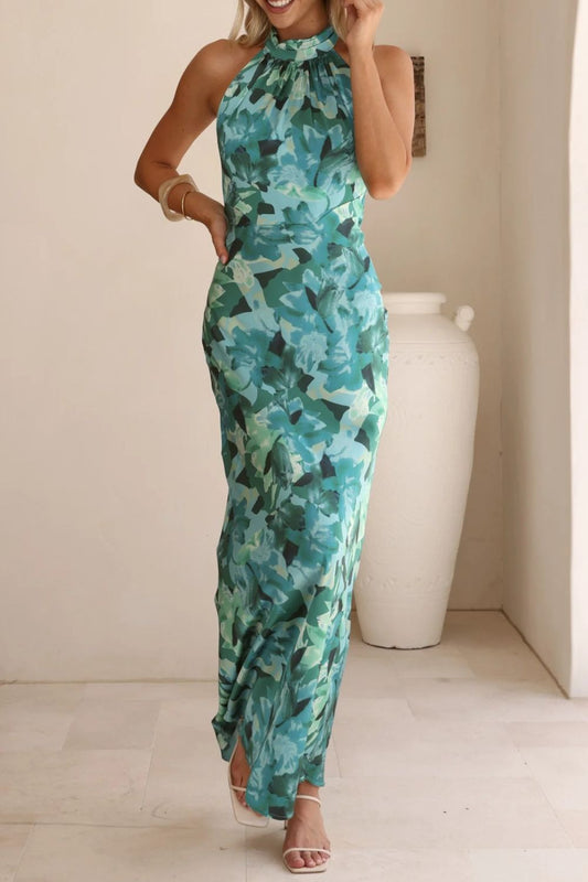 Alba Muse Floral Print Halter Neck Maxi Dress