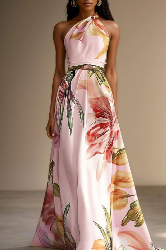 Alba Muse Floral Satin One-Shoulder Maxi Dress Wedding Guest