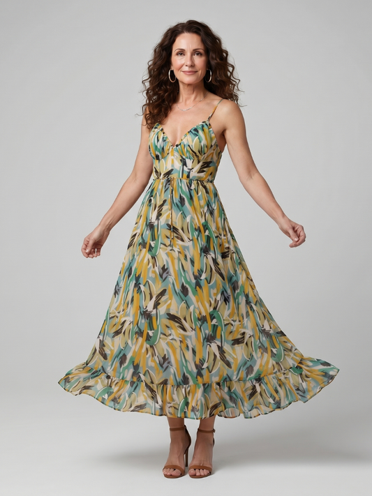 Quill | Spaghetti Strap Abstract Print Midi Dress