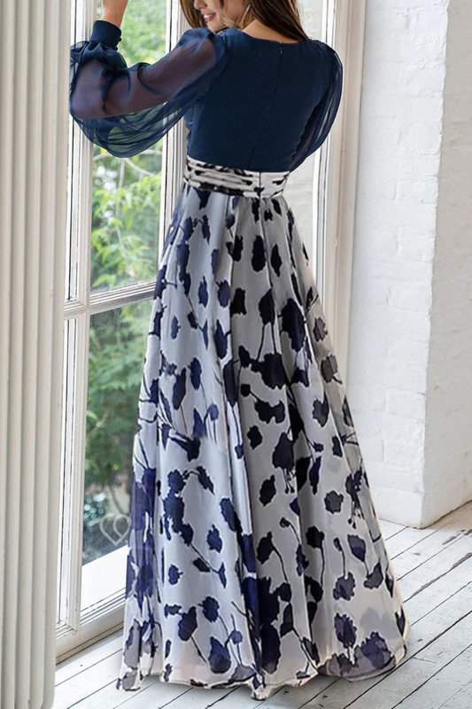 Alba Muse Floral V-Neck Balloon Sleeve Maxi Dress