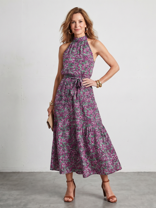 Anise | High Neck Floral Tiered Midi Dress