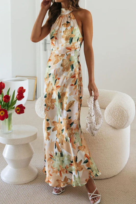 Alba Muse Floral Print Halter Neck Maxi Dress