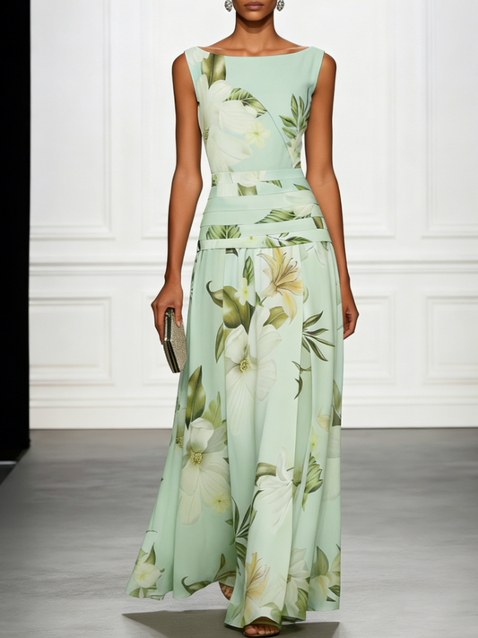 Alba Muse Floral Boat Neck Sleeveless Maxi Dress Wedding Guest