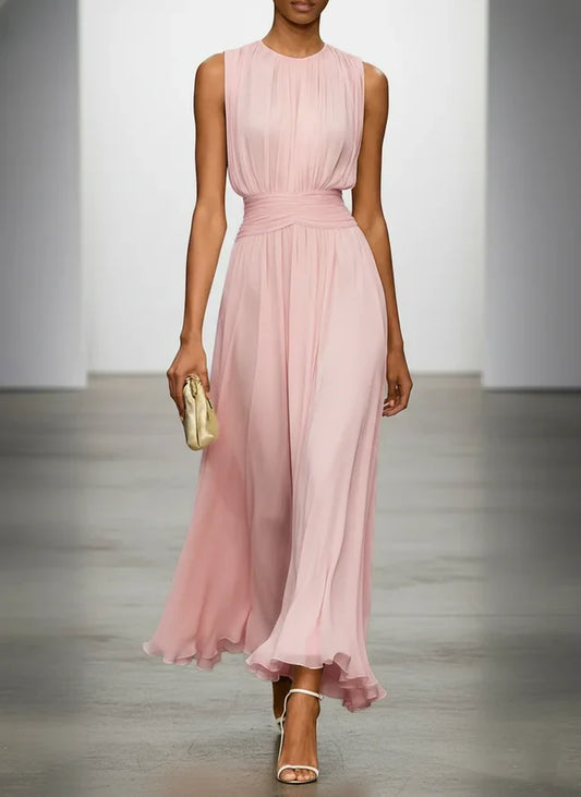 Alba Muse Sleeveless Ruched A-Line Chiffon Maxi Dress Wedding Guest