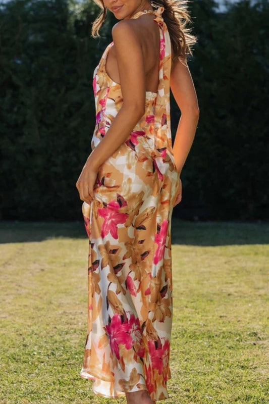 Alba Muse Floral Print Halter Neck Maxi Dress