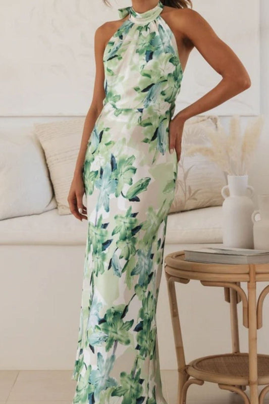 Alba Muse Floral Print Halter Neck Maxi Dress