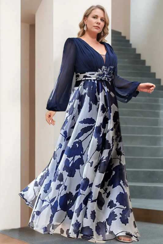 Alba Muse Floral V-Neck Balloon Sleeve Maxi Dress