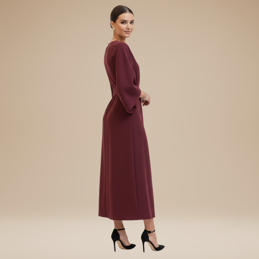 Alba Muse Wide Sleeve Midi Dress with Belt Wrap Style