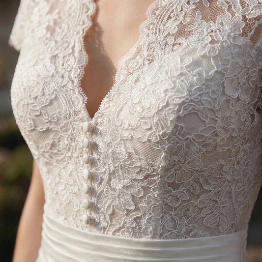 Alba Muse Lace Bodice A-Line Midi Wedding Dress White