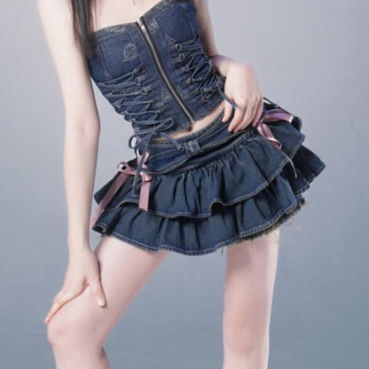 Denim Ribbon Skirt