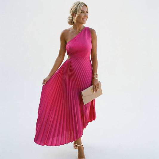 Alba Muse One-Shoulder Pleated Maxi Wedding Guest Dress
