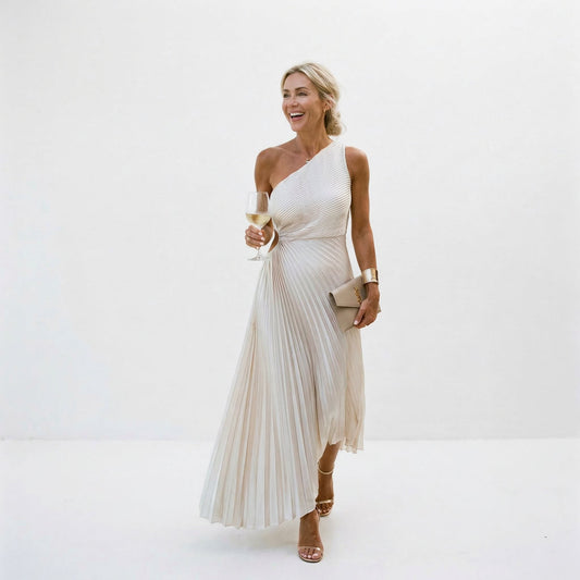 Alba Muse One-Shoulder Pleated Maxi Wedding Guest Dress