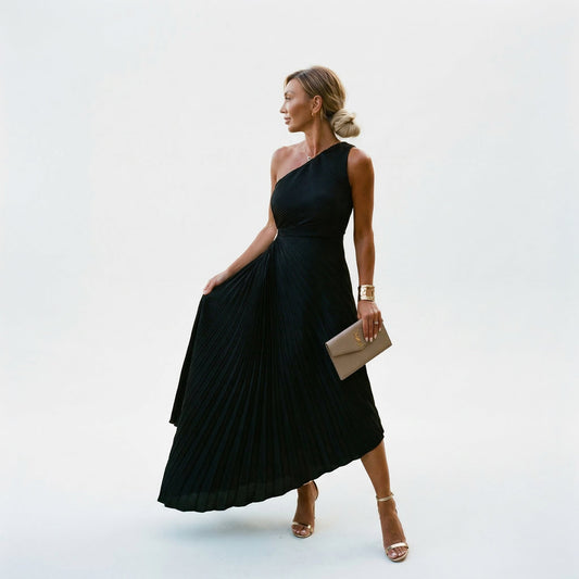 Alba Muse One-Shoulder Pleated Maxi Wedding Guest Dress