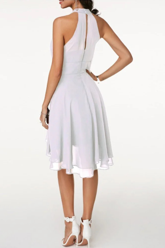 Alba Muse Halter Neck Tiered Mini Dress Ruffle Hem