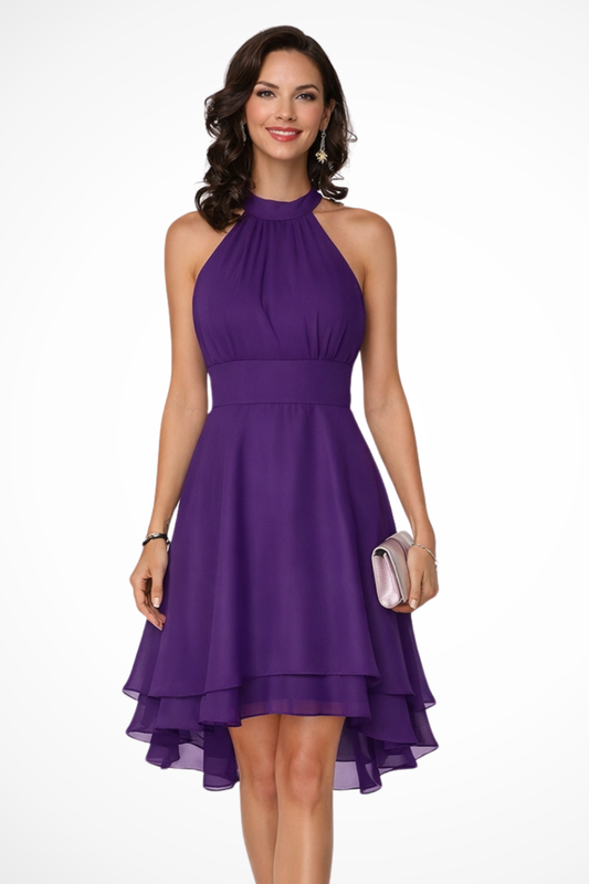 Alba Muse Halter Neck Tiered Mini Dress Ruffle Hem