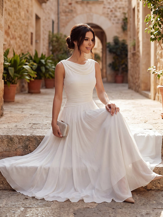 Alba Muse Draped Neck Sleeveless Pleated Midi Dress