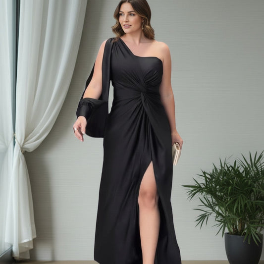 Alba Muse One-Shoulder Maxi Dress with Knot Waist