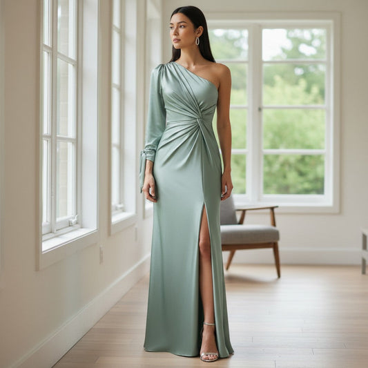 Alba Muse One-Shoulder Maxi Dress with Knot Waist