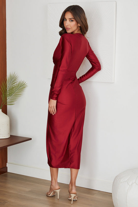 Alba Muse Twist Front Long Sleeve Midi Dress