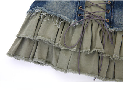 Vintage Denim Ruffles Skirt