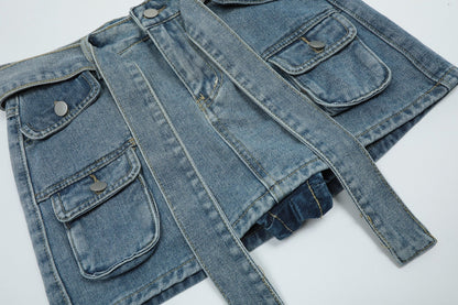 Vintage Multi Pocket Denim Skirt