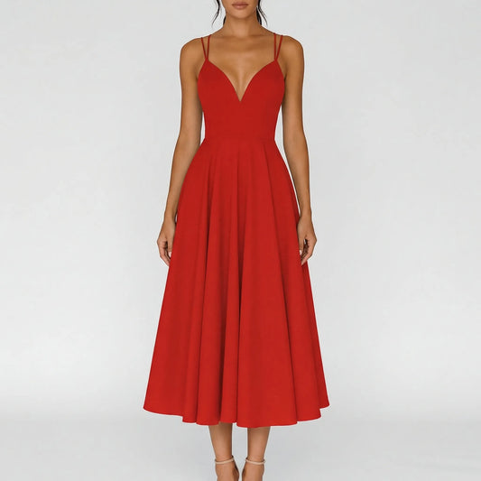 Alba Muse Sweetheart Neck Strappy Midi Dress For Weddings