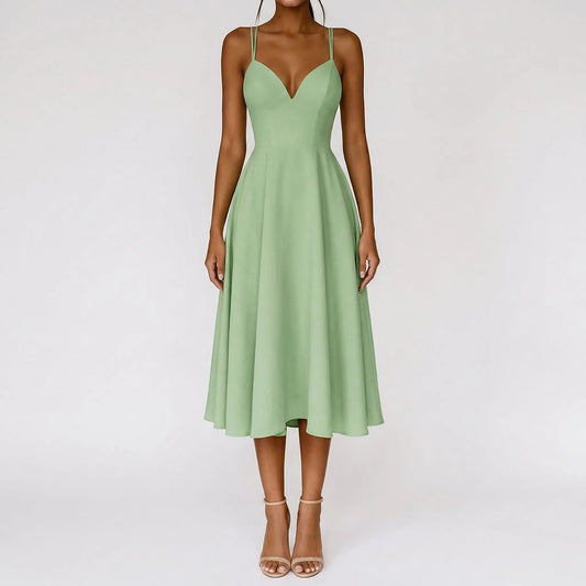 Alba Muse Sweetheart Neck Strappy Midi Dress For Weddings