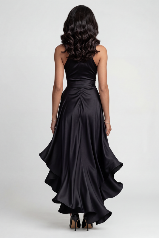 Alba Muse Halter High-Low Ruffle Hem Prom Dress