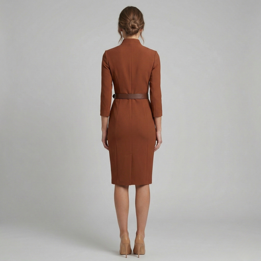 Alba Muse V-Neck Belted Pencil Midi Dress Smart Office
