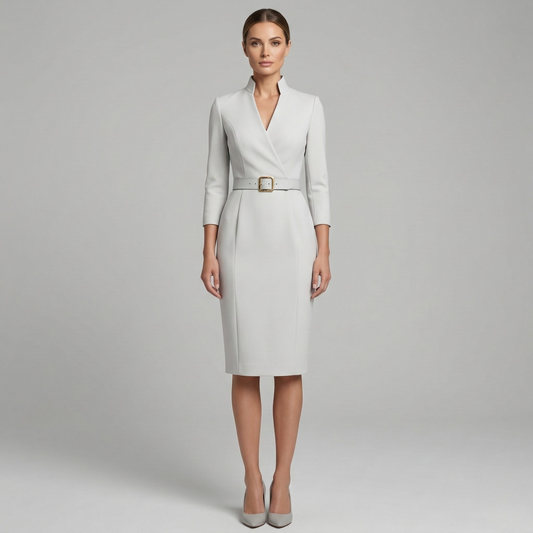 Alba Muse V-Neck Belted Pencil Midi Dress