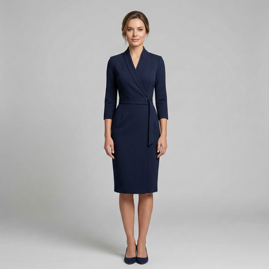 Alba Muse V-Neck Belted Pencil Midi Dress