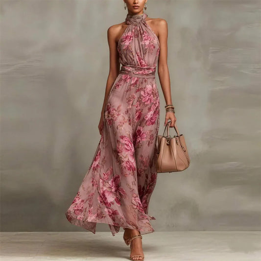 Alba Muse Floral Halter Neck Maxi Dress Wedding Guest