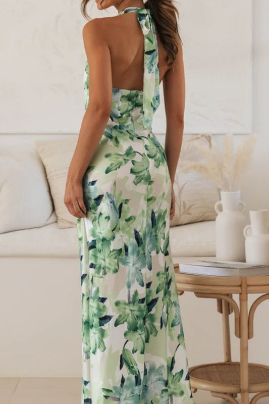 Alba Muse Floral Print Halter Neck Maxi Dress