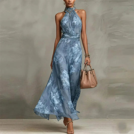 Alba Muse Floral Halter Neck Maxi Dress Wedding Guest