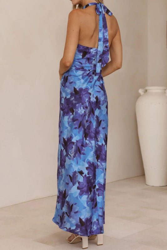 Alba Muse Floral Print Halter Neck Maxi Dress