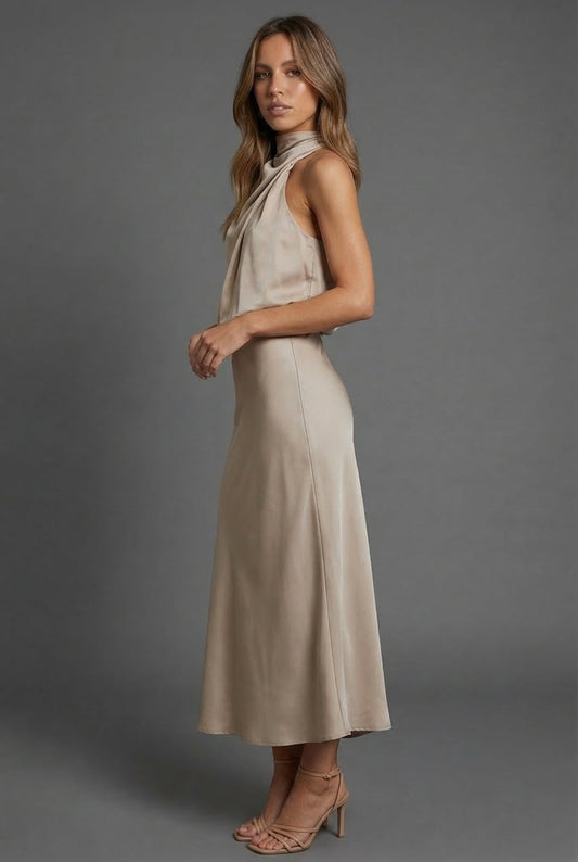 Alba Muse Halterneck Satin Midi Dress Wedding Guest Formal