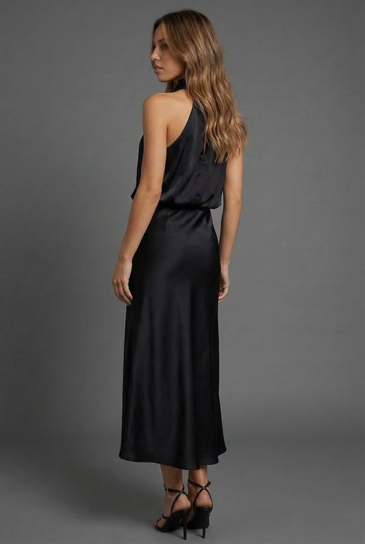 Alba Muse Halterneck Satin Midi Dress Wedding Guest Formal