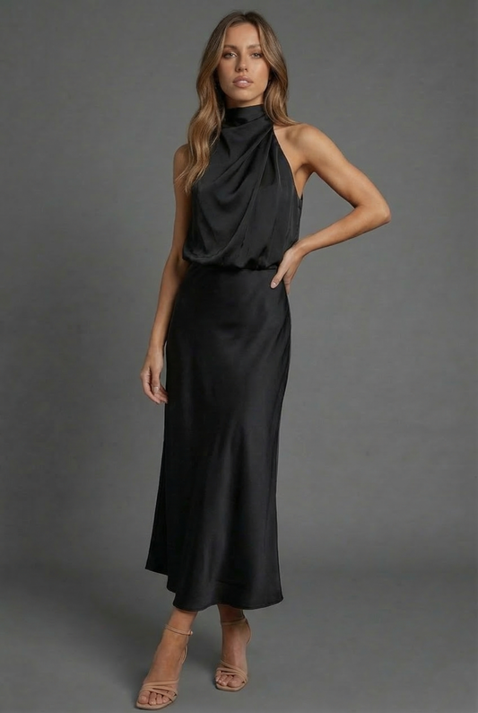 Alba Muse Halterneck Satin Midi Dress Wedding Guest Formal