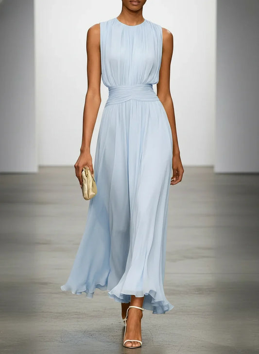 Alba Muse Sleeveless Ruched A-Line Chiffon Maxi Dress Wedding Guest