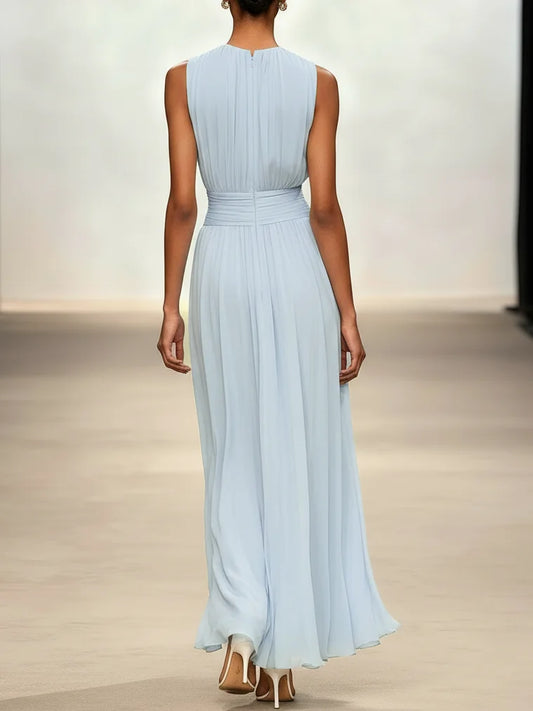 Alba Muse Sleeveless Ruched A-Line Chiffon Maxi Dress Wedding Guest